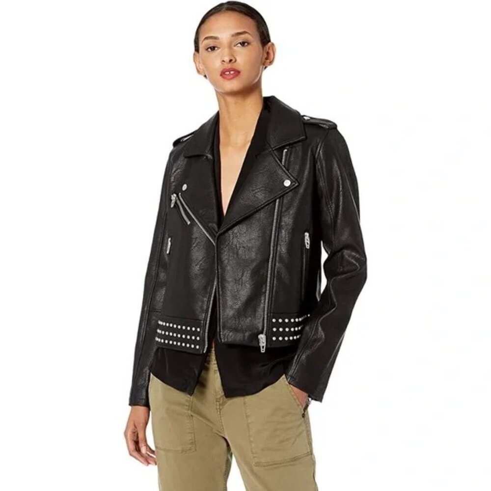 NWT Blank NYC Womens Size Medium Black Metal Stud Embellished Moto Jacket NEW